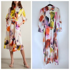 NWT Jason Wu Collection Belted Printed 100% Silk Satin Twill Midi Shirt Dress 4